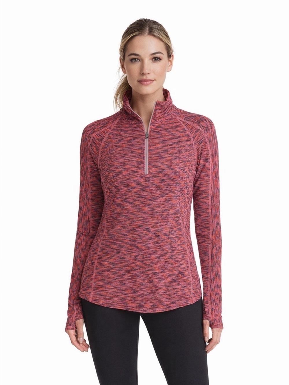 Athleta 1/4 Zip Pullover Pink Orange Running Thumbhole top
